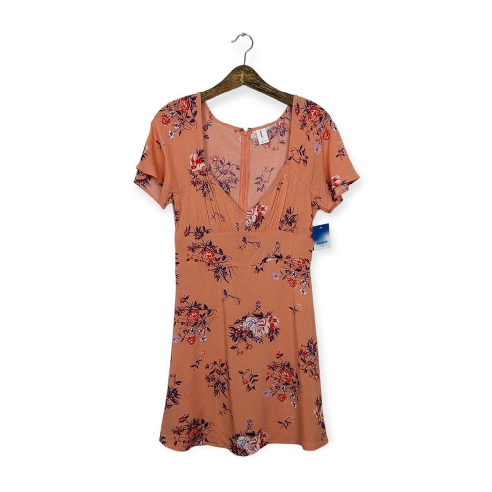 Abound Aster Bouquet Dress S Coral Floral Mini Ruffle Feminine Spring NWT